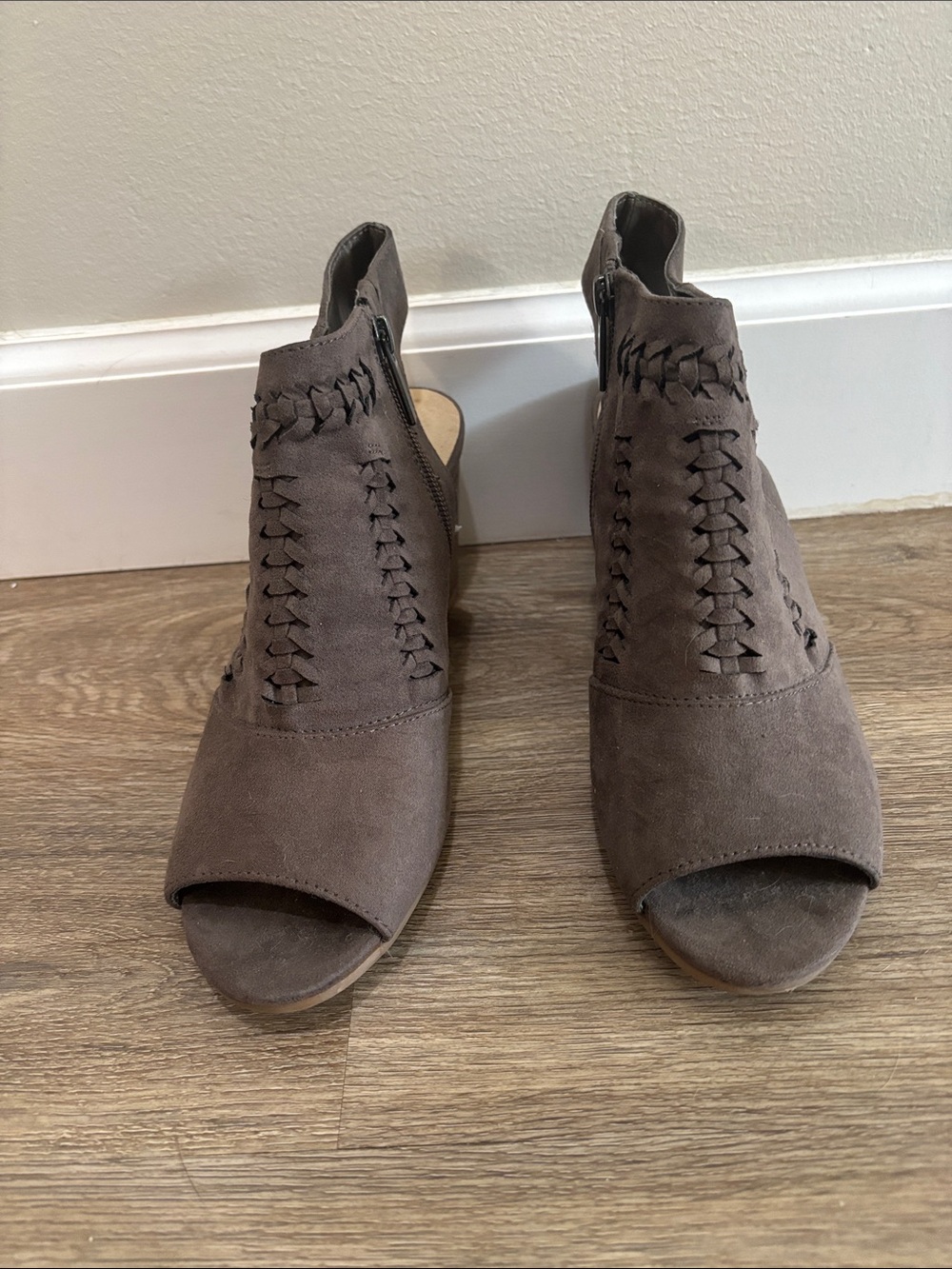 Sonoma Brown Woven Peep-Toe Mule Booties